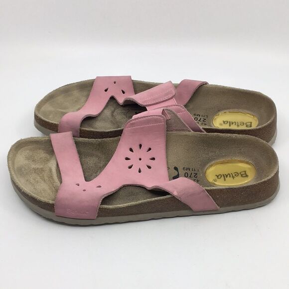 Betula By Birkenstock Pink Suede Floral Laser Cut Sandals EU 42 Narrow Width - Picture 6 of 16